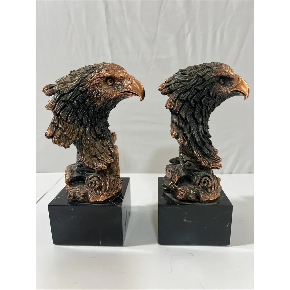American Bald Eagle Head Bust Copper or Bronze Figure Marble Base (2) Bookends‎